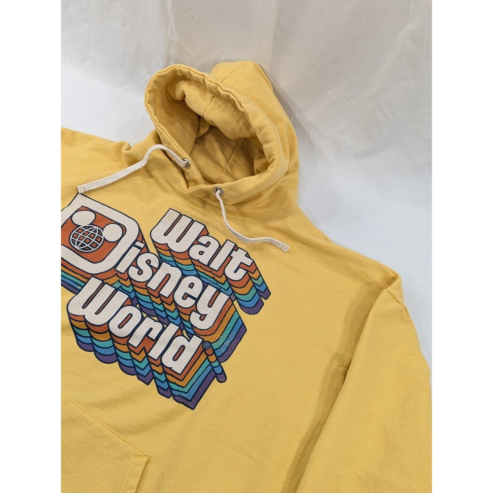 Walt Disney World XL Boxy Fit Yellow Sweatshirt Hoodie Retro Rainbow 70s Unisex